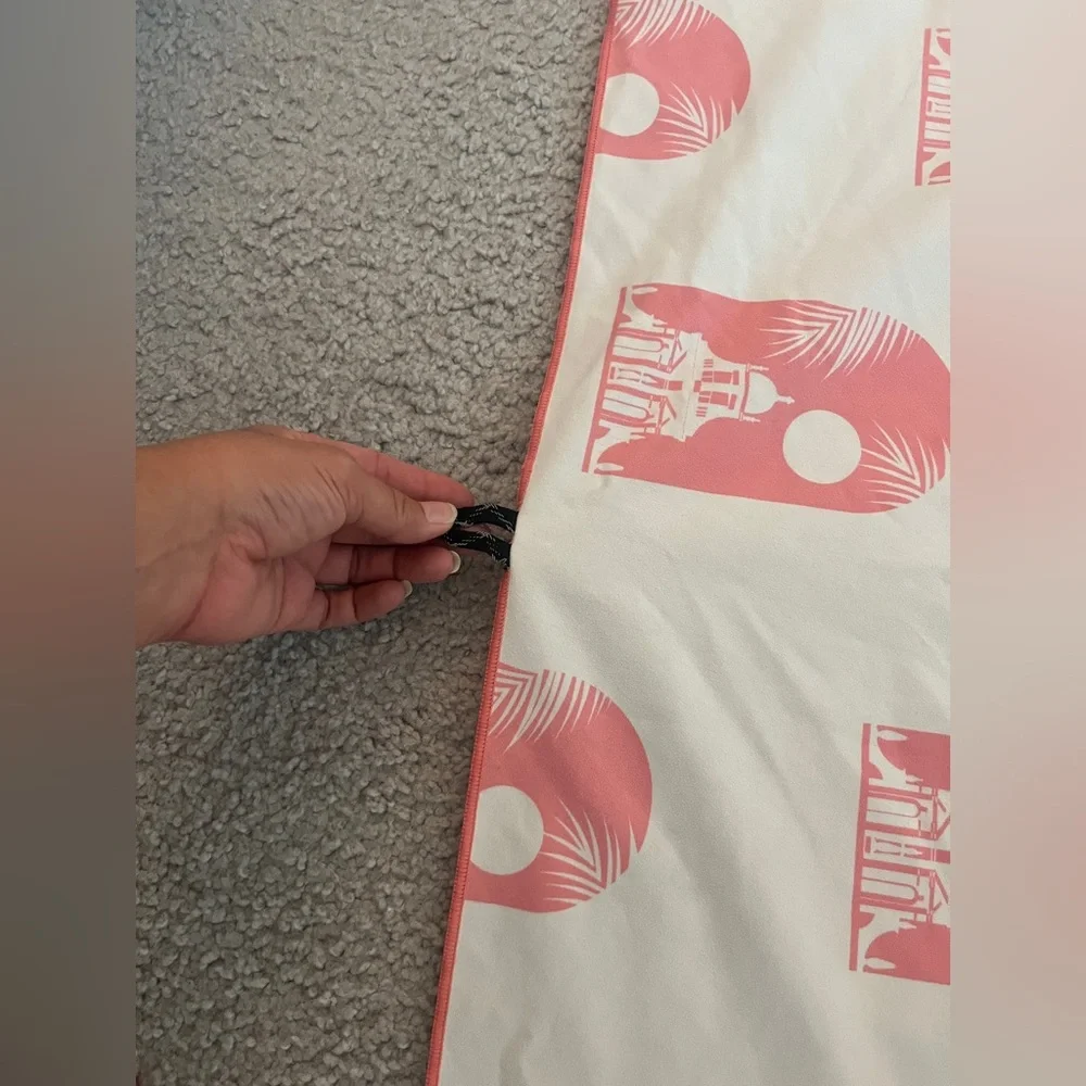 Pink and White Towel with Logo Print